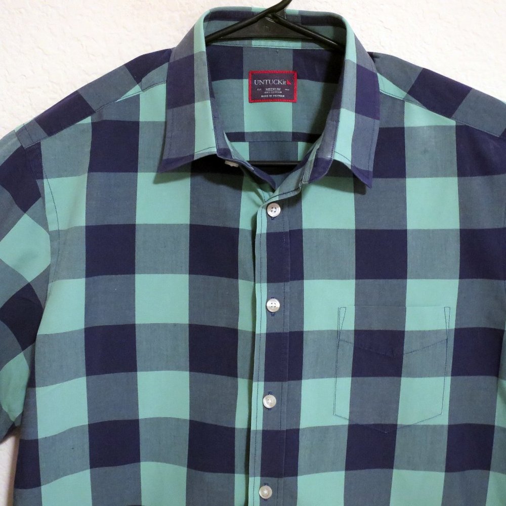 UNTUCKit Shirt Mens Medium Long Sleeve Button Blue Green Lumberjack Check